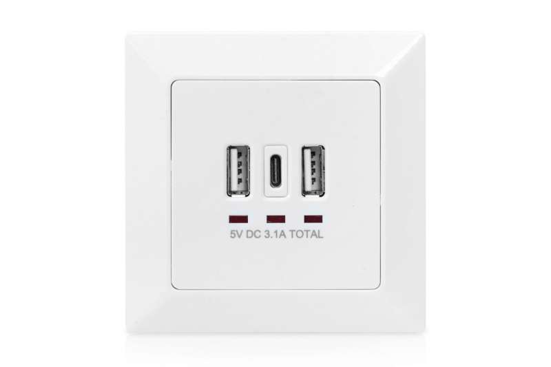 Digitus DA-70618 csatlakozóaljzat 2 x USB A + 1 x USB C White