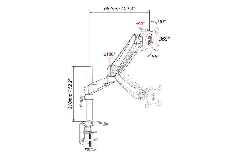 Digitus DA-90351 Universal Single Monitor Mount With Gas Spring And Table Fixture Silver