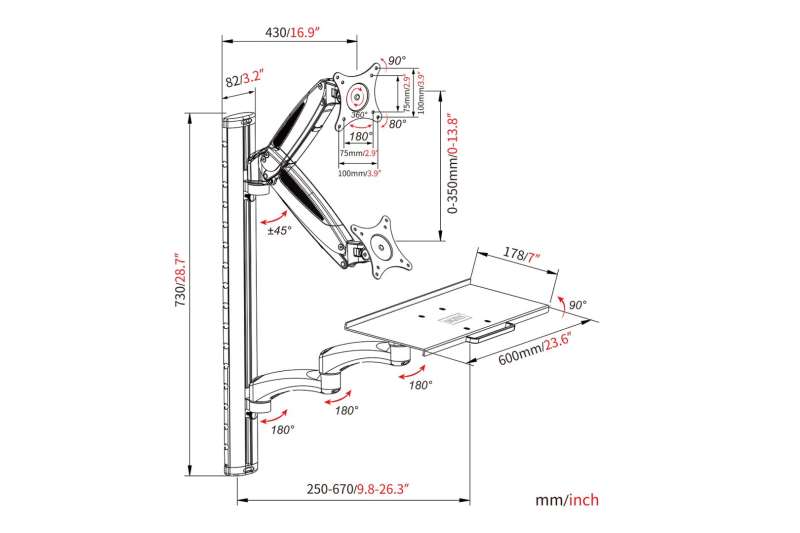 Digitus DA-90451 Workstation (monitor, keyboard, mouse) Wall Mount 32" White/Black