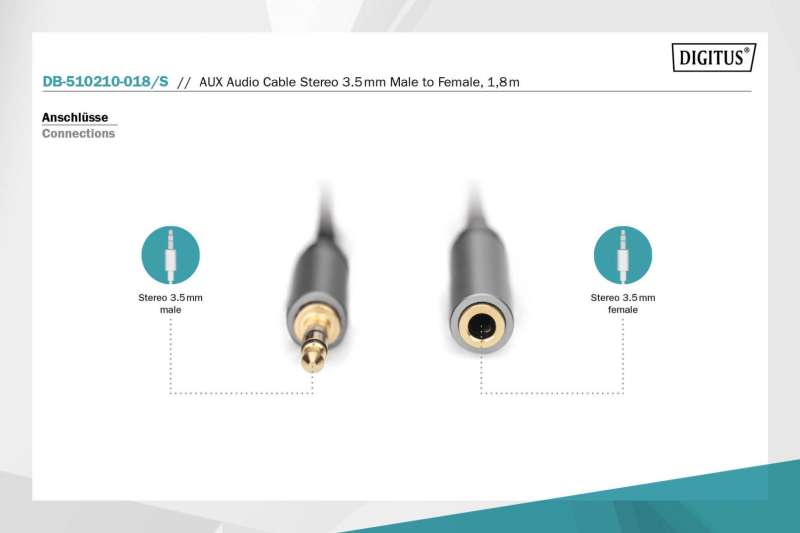 Digitus DB-510210-018-S Audio Extension Cable 3.5mm jack to 3.5mm socket 1,8m Black