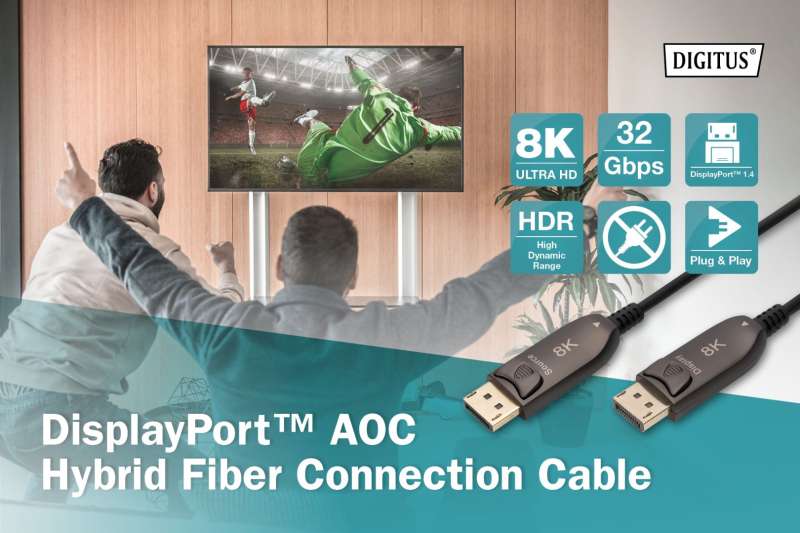 Digitus DisplayPort AOC Hybrid Fiber Optic Cable UHD 8K 15m Black