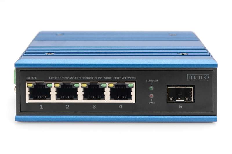 Digitus DN-651130 4-Port 10/100Base-TX to 100Base-FX Industrial Ethernet Switch Blue