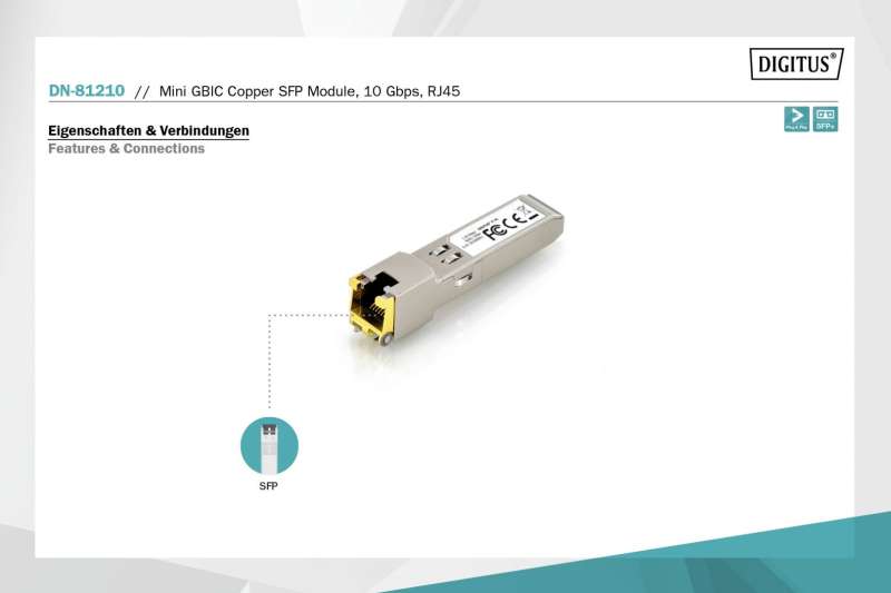 Digitus DN-81210 halózati adó-vevő modul Réz 10000 Mbit/s SFP