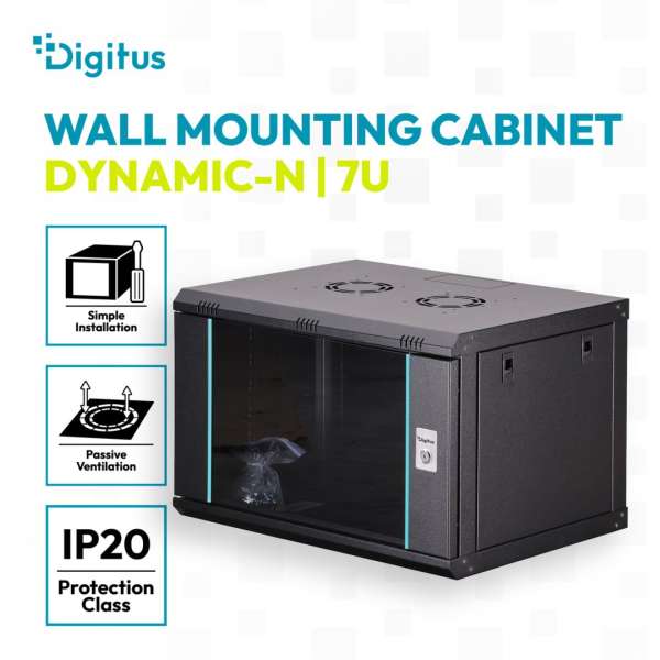Digitus Dynamic DN-37101 19" 7U Falra szerelhető Rackszekrény Black