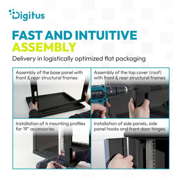 Digitus Dynamic DN-37103 19" 7U Falra szerelhető Rackszekrény Black