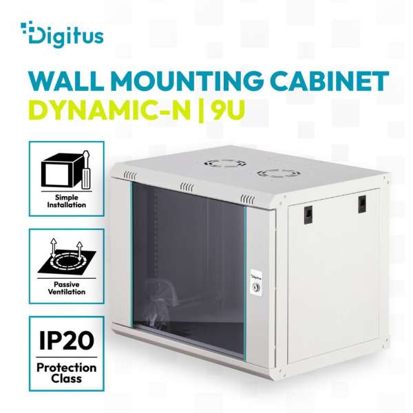 Digitus Dynamic DN-37104 19" 9U Falra szerelhető Rackszekrény Grey