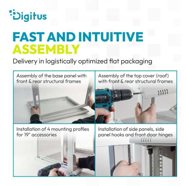 Digitus Dynamic DN-37104 19" 9U Falra szerelhető Rackszekrény Grey
