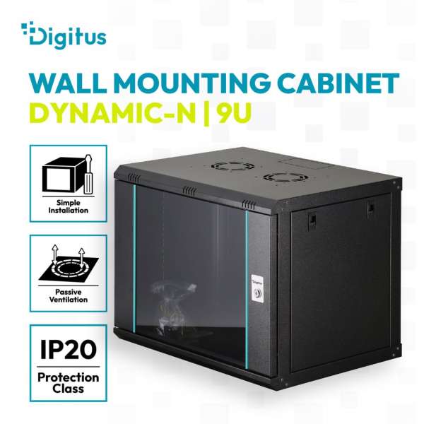 Digitus Dynamic DN-37105 19" 9U Falra szerelhető Rackszekrény Black