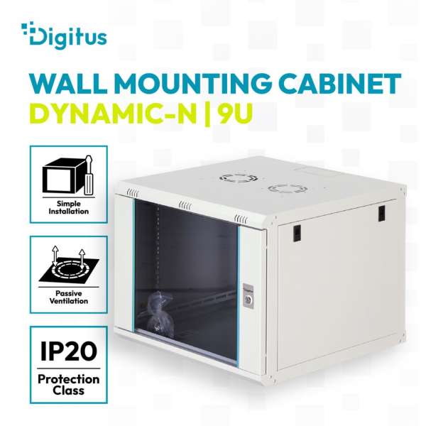 Digitus Dynamic DN-37106 19" 9U Falra szerelhető Rackszekrény Grey