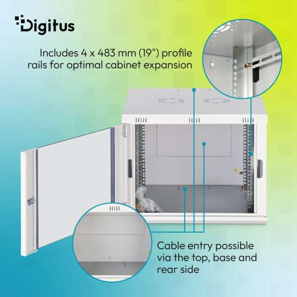 Digitus Dynamic DN-37106 19" 9U Falra szerelhető Rackszekrény Grey