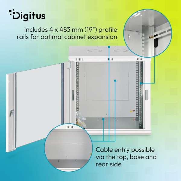 Digitus Dynamic DN-37108 19" 12U Falra szerelhető Rackszekrény Grey