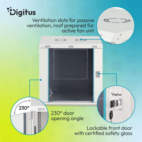Digitus Dynamic DN-37108 19" 12U Falra szerelhető Rackszekrény Grey