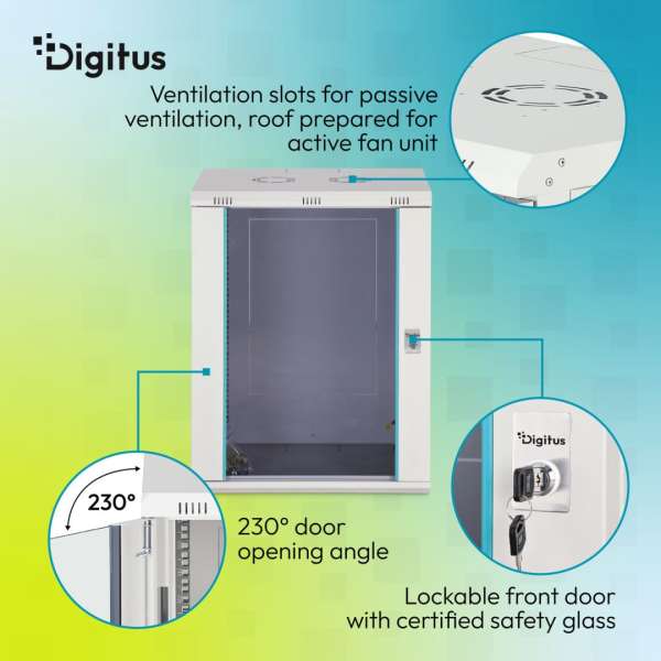 Digitus Dynamic DN-37112 19" 16U Falra szerelhető Rackszekrény Grey