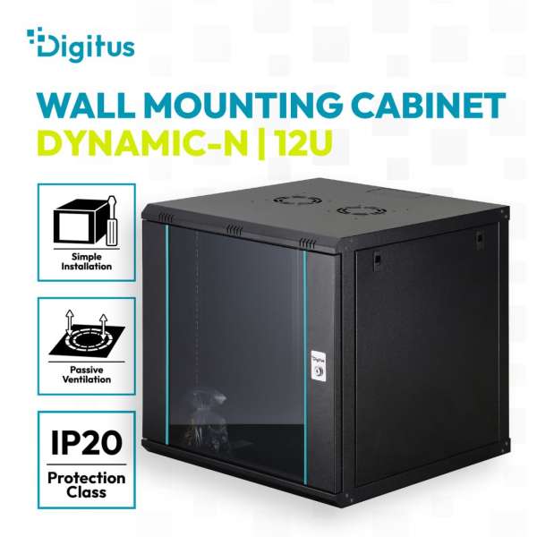 Digitus Dynamic DN-37111 19" 12U Falra szerelhető Rackszekrény Black