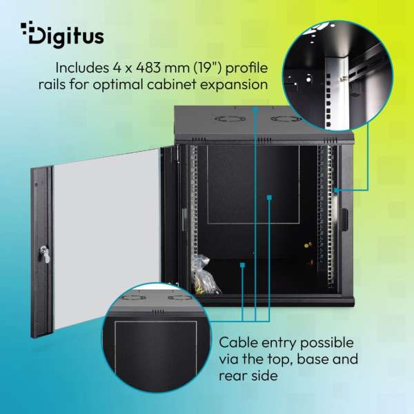 Digitus Dynamic DN-37111 19" 12U Falra szerelhető Rackszekrény Black