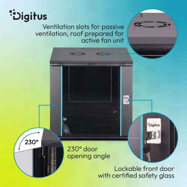 Digitus Dynamic DN-37111 19" 12U Falra szerelhető Rackszekrény Black