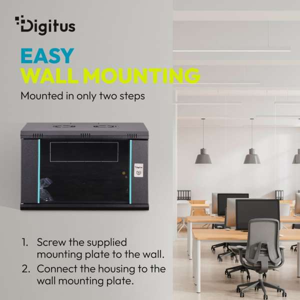 Digitus Dynamic DN-37111 19" 12U Falra szerelhető Rackszekrény Black