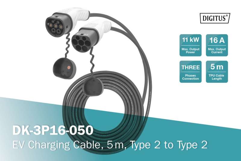 Digitus EV charging cable Type 2 to Type 2 5m Black