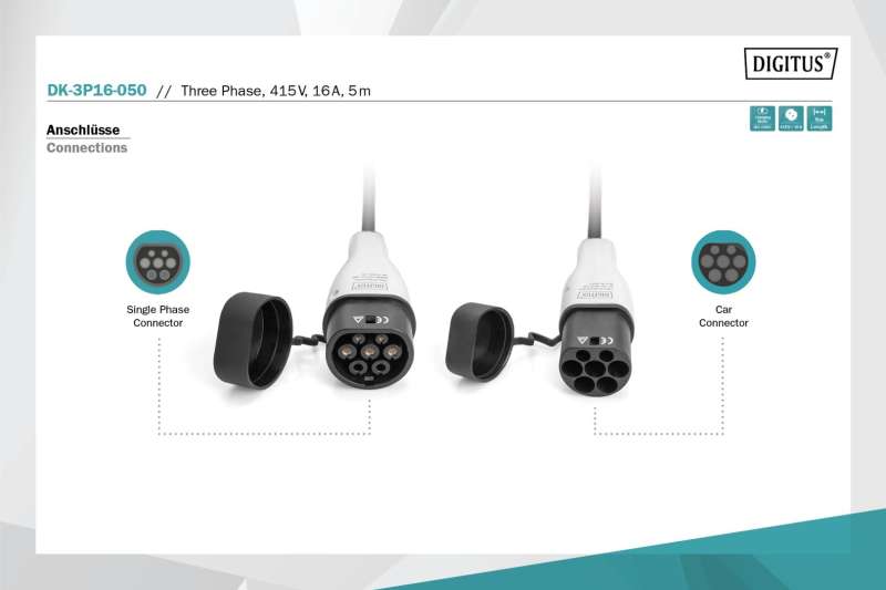Digitus EV charging cable Type 2 to Type 2 5m Black