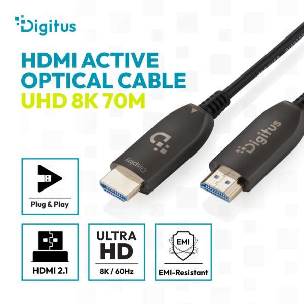 Digitus HDMI AOC Hybrid Fiber Optic Cable UHD 8K 70m Black