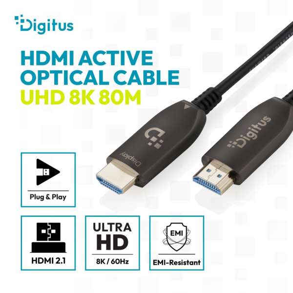 Digitus HDMI AOC Hybrid Fiber Optic Cable UHD 8K 80m Black
