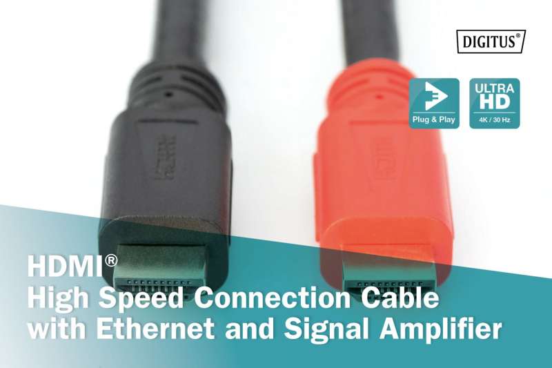 Digitus HDMI High Speed connection cable with Ethernet and signal amplifier 10m Black