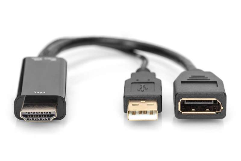Digitus HDMI M to DP F with external Power 4K@30Hz. 0,2m Black