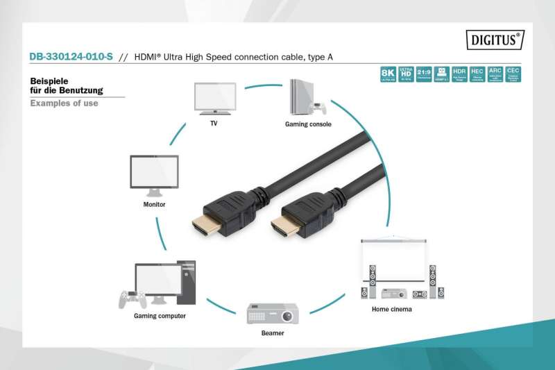Digitus HDMI Ultra High Speed Connection Cable 1m Black