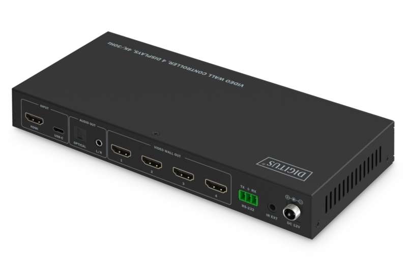 Digitus HDMI Video Wall Controller, 4 Displays 4K/30Hz, HDMI, USB-C, Black
