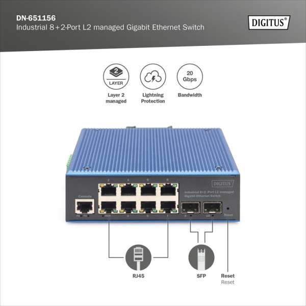 Digitus Industrial 8+2 -Port L2 managed Gigabit Ethernet Switch