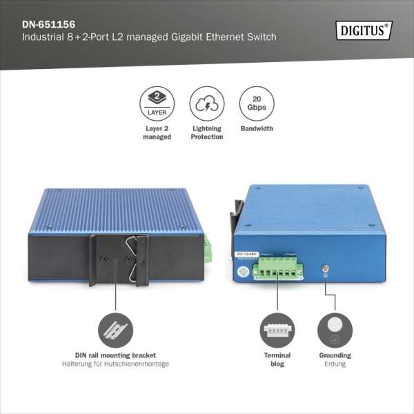 Digitus Industrial 8+2 -Port L2 managed Gigabit Ethernet Switch