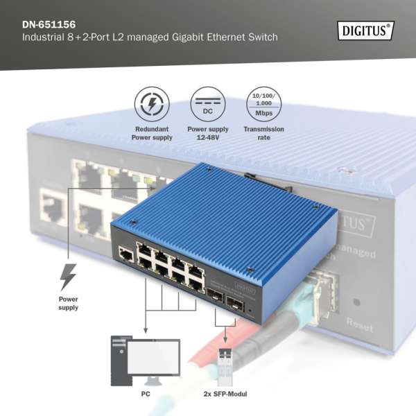 Digitus Industrial 8+2 -Port L2 managed Gigabit Ethernet Switch