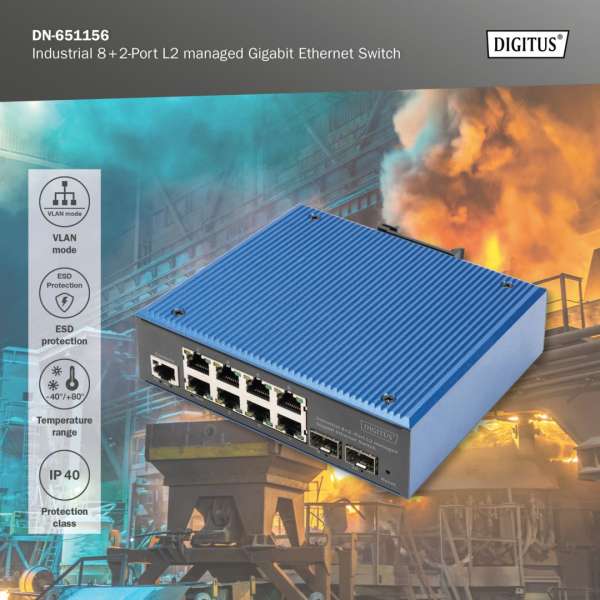 Digitus Industrial 8+2 -Port L2 managed Gigabit Ethernet Switch