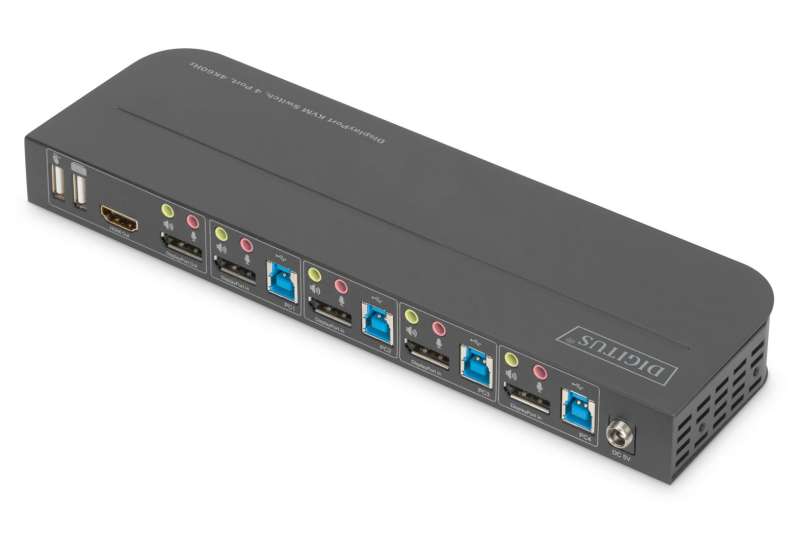 Digitus KVM Switch, 4-Port, 4K60Hz, 4x DP in, 1x DP/HDMI out