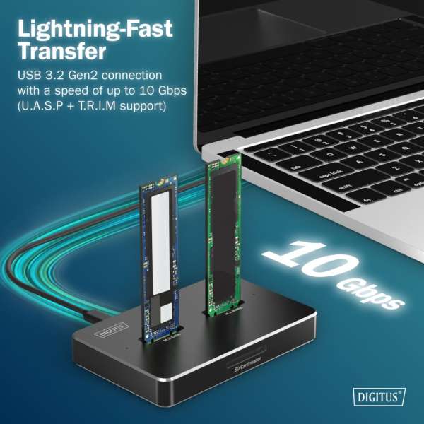 Digitus M.2 NVMe + M.2 SATA SSD Docking Station with SD Express Card Reader USB-C Black