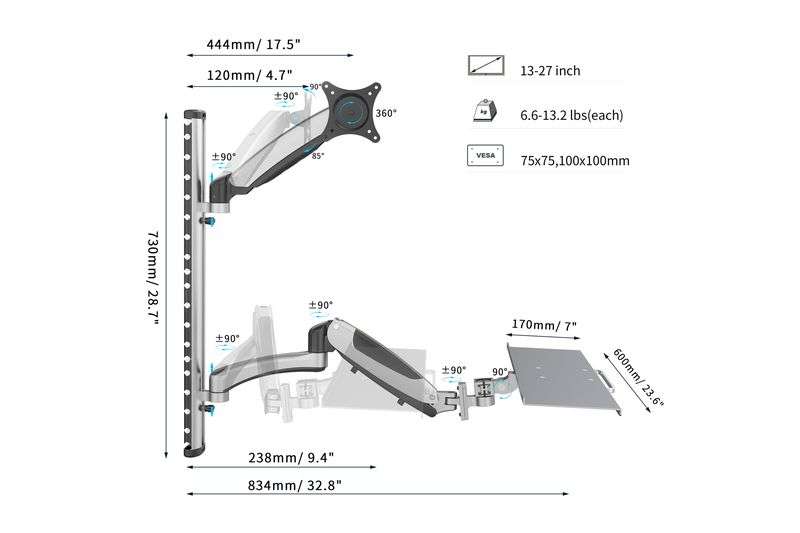Digitus DA-90354 Flexible Wall Mount For Workspaces Grey