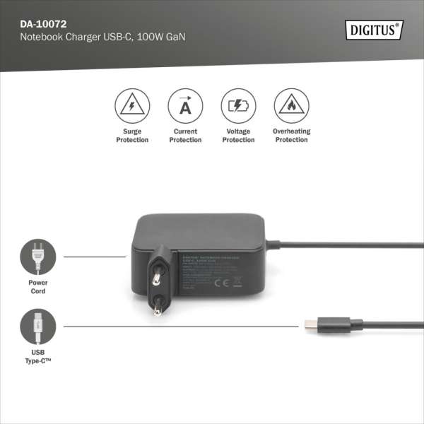 Digitus DA-10072 5-20V / 5A 100W Type-C univerzális hálózati notebook töltő