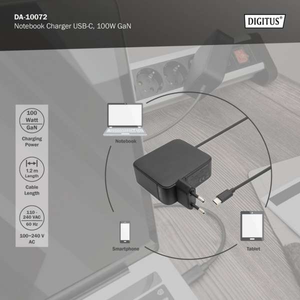 Digitus DA-10072 5-20V / 5A 100W Type-C univerzális hálózati notebook töltő