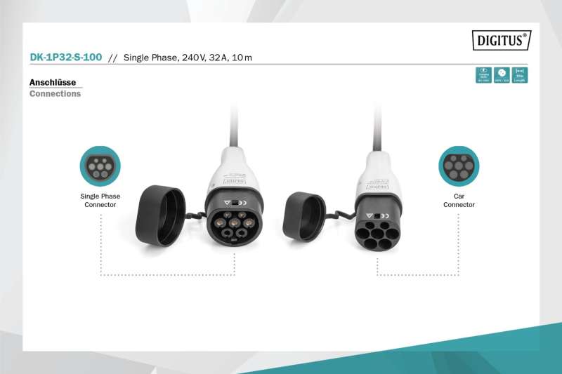 Digitus Spiral EV charging cable Type 2 to Type 2 10m Black