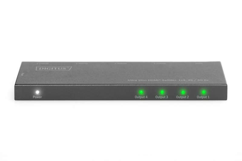 Digitus Ultra Slim HDMI Splitter, 1x4, 4K/60Hz HDR, HDCP 2.2, 18 Gbps, Micro USB powered
