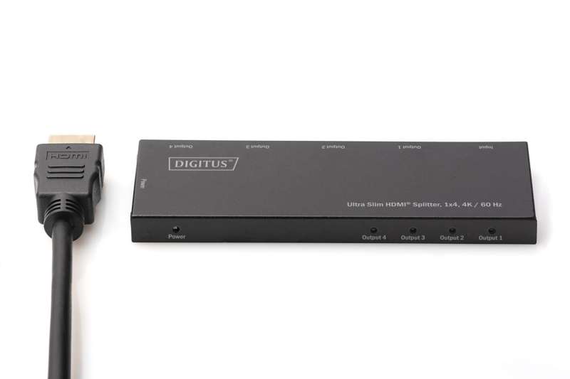 Digitus Ultra Slim HDMI Splitter, 1x4, 4K/60Hz HDR, HDCP 2.2, 18 Gbps, Micro USB powered