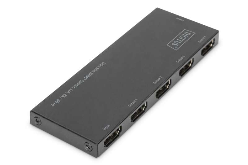 Digitus Ultra Slim HDMI Splitter, 1x4, 4K/60Hz HDR, HDCP 2.2, 18 Gbps, Micro USB powered