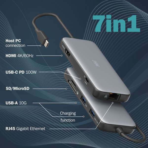 Digitus 7in1 USB-C Docking Station Black