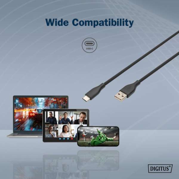 Digitus USB-C Silicone charging cable USB-A to USB-C USB 2.0 60W 2m Black