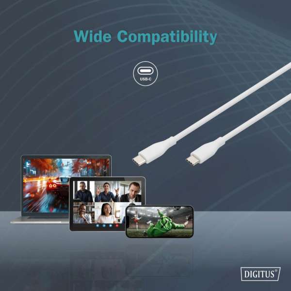 Digitus USB-C Silicone charging cable USB-C to USB-C USB 2.0 60W 1m White