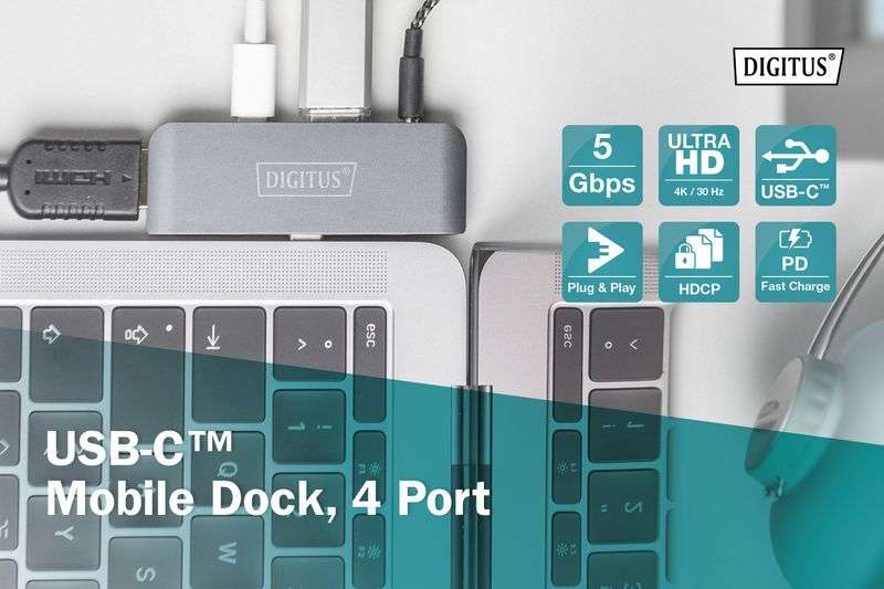 Digitus USB-C Mobile Dock 4 Port Gray