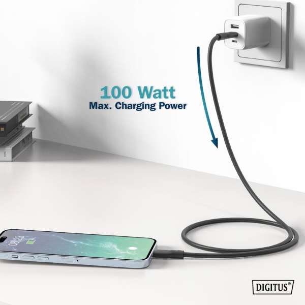 Digitus USB Silicone connection cable USB-C to USB-C USB 3.2 Gen1 5G 4K 100W 2m Black