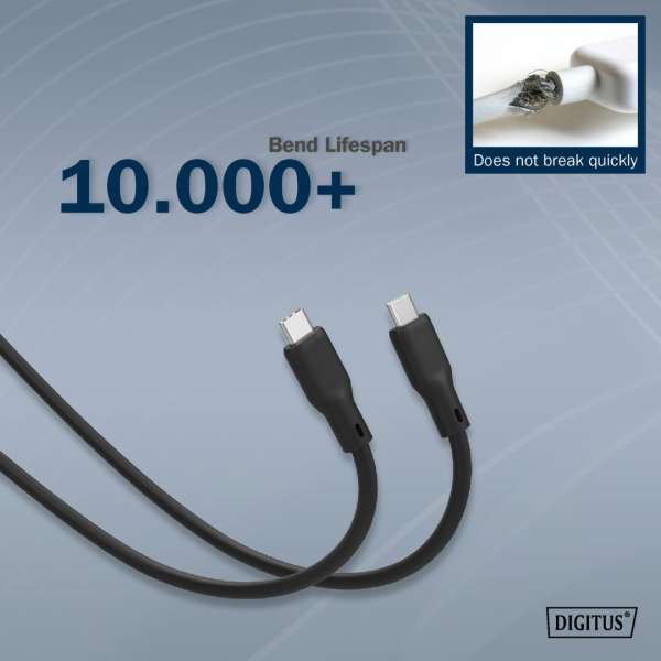Digitus USB Silicone connection cable USB-C to USB-C USB 3.2 Gen1 5G 4K 100W 2m Black
