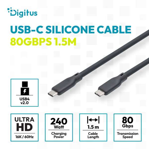 Digitus USB Silicone connection USB-C - USB-C cable 1,5m Black