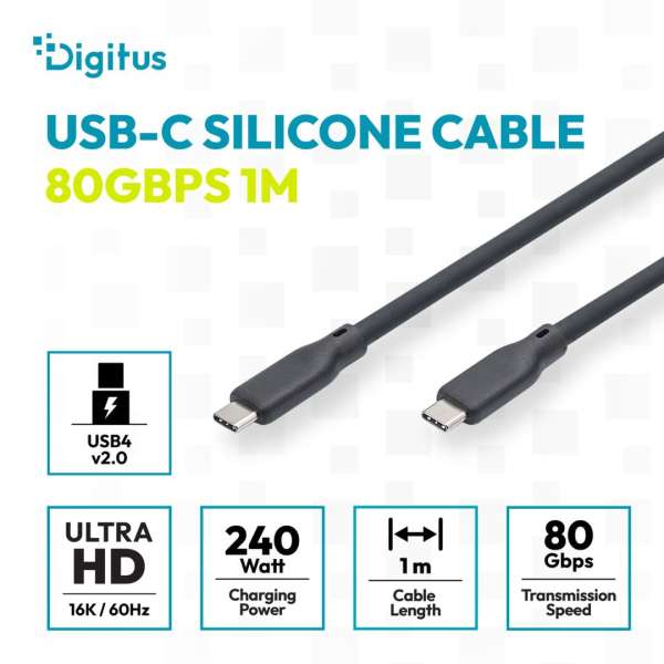 Digitus USB Silicone connection USB-C - USB-C cable 1m Black